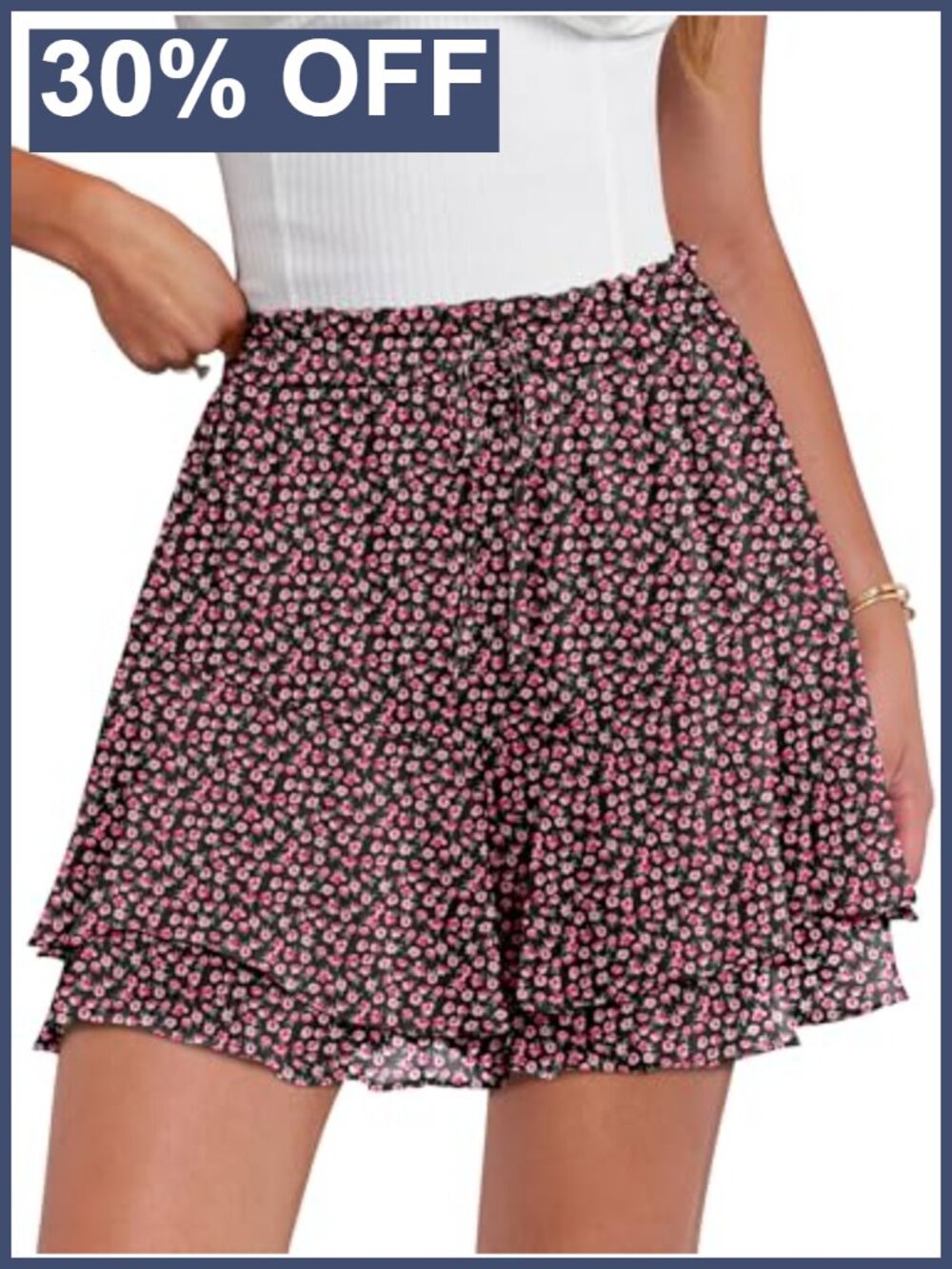 Flowy Skorts for Women Summer Floral Double Layer Elastic Waist Casual